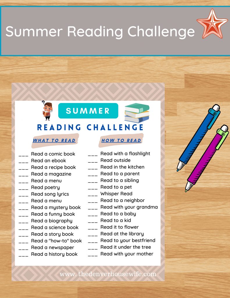 Summer Reading Challenge for Kids Free Printable