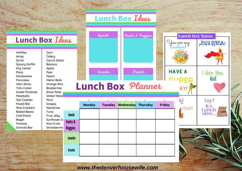 Free Lunchbox planner  for kids with printable + notes