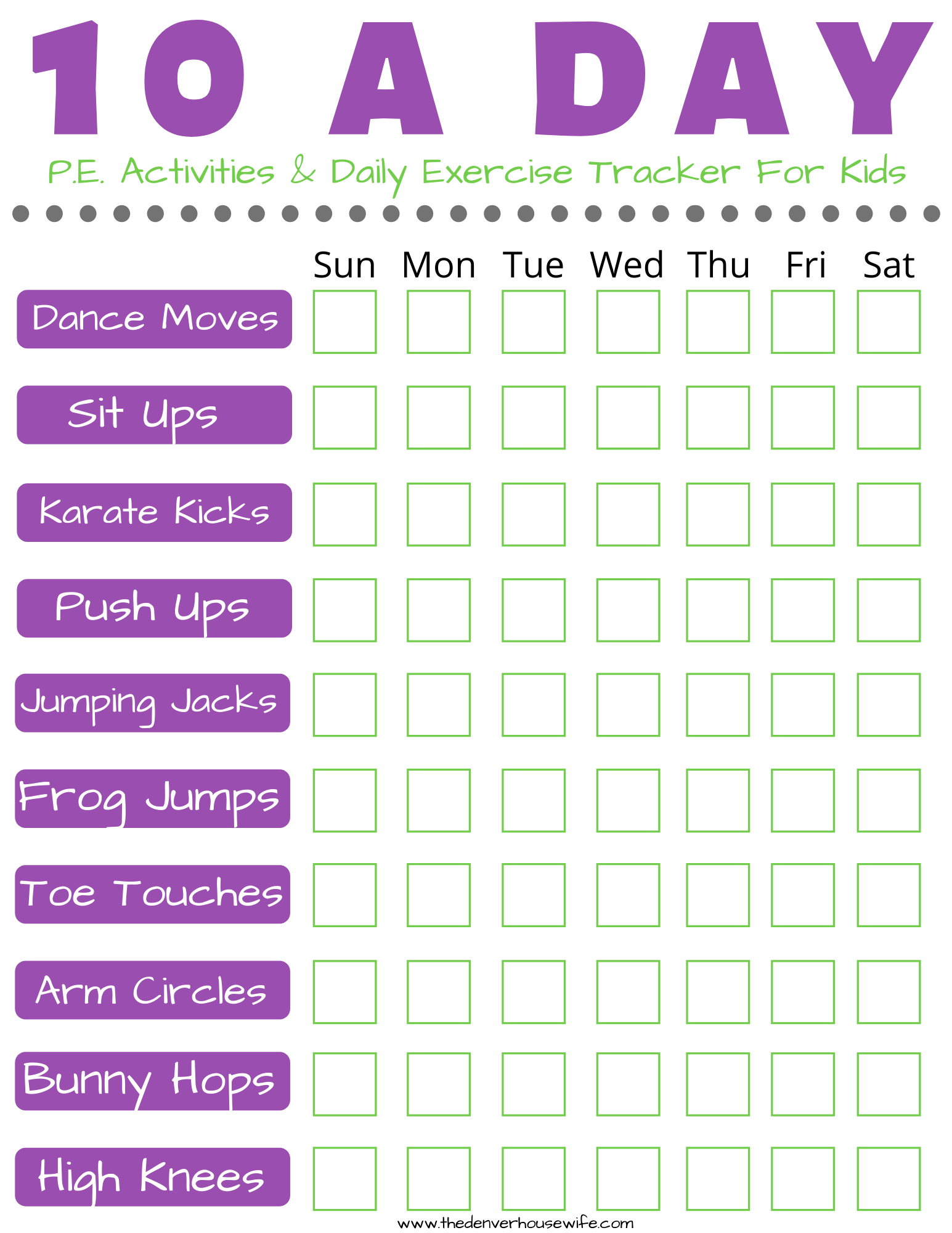 Free Printable PE Activities For Kids To Do Daily The Denver Housewife