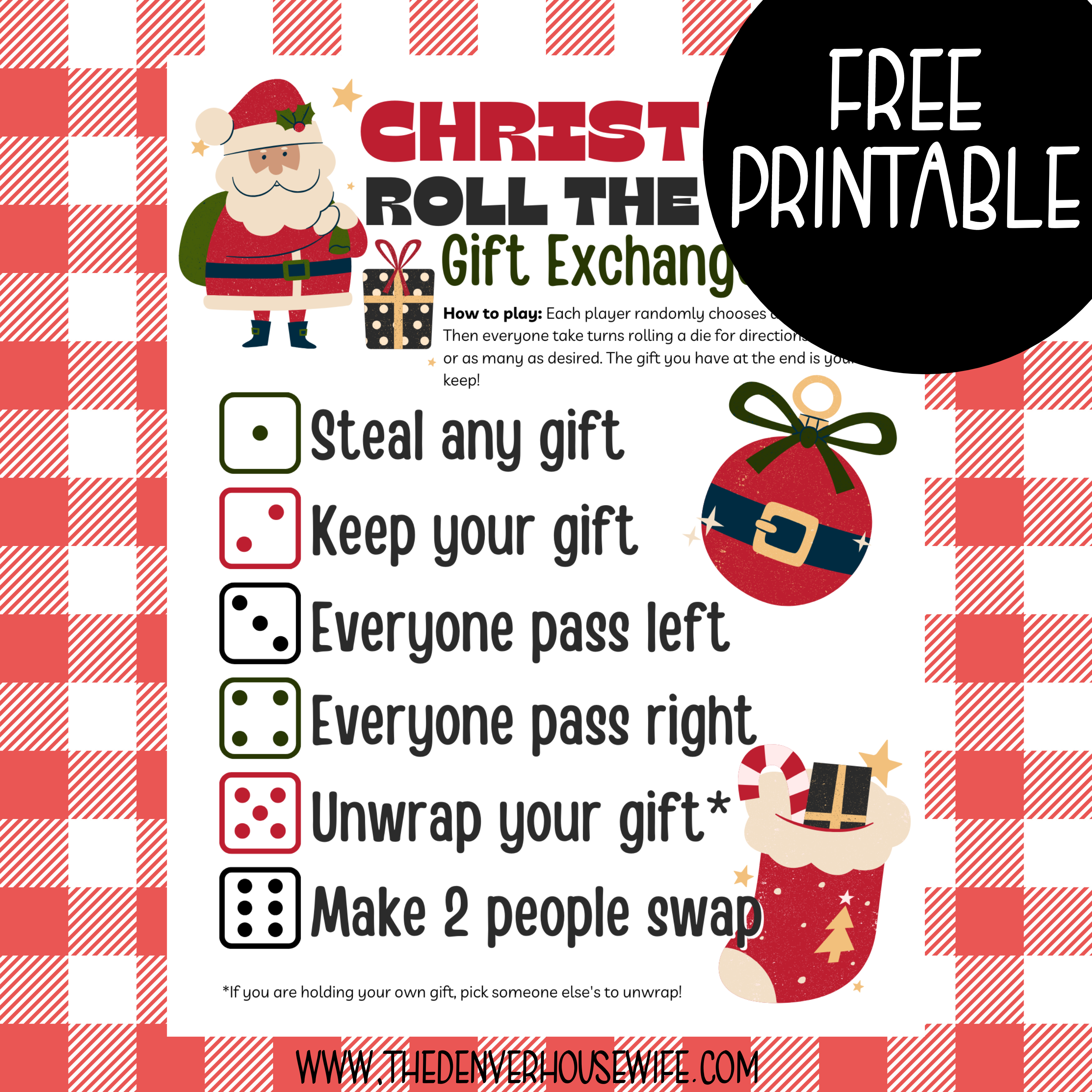 Christmas Dice Game Printable | Roll The Dice Gift Exchange Game – So  Festive!