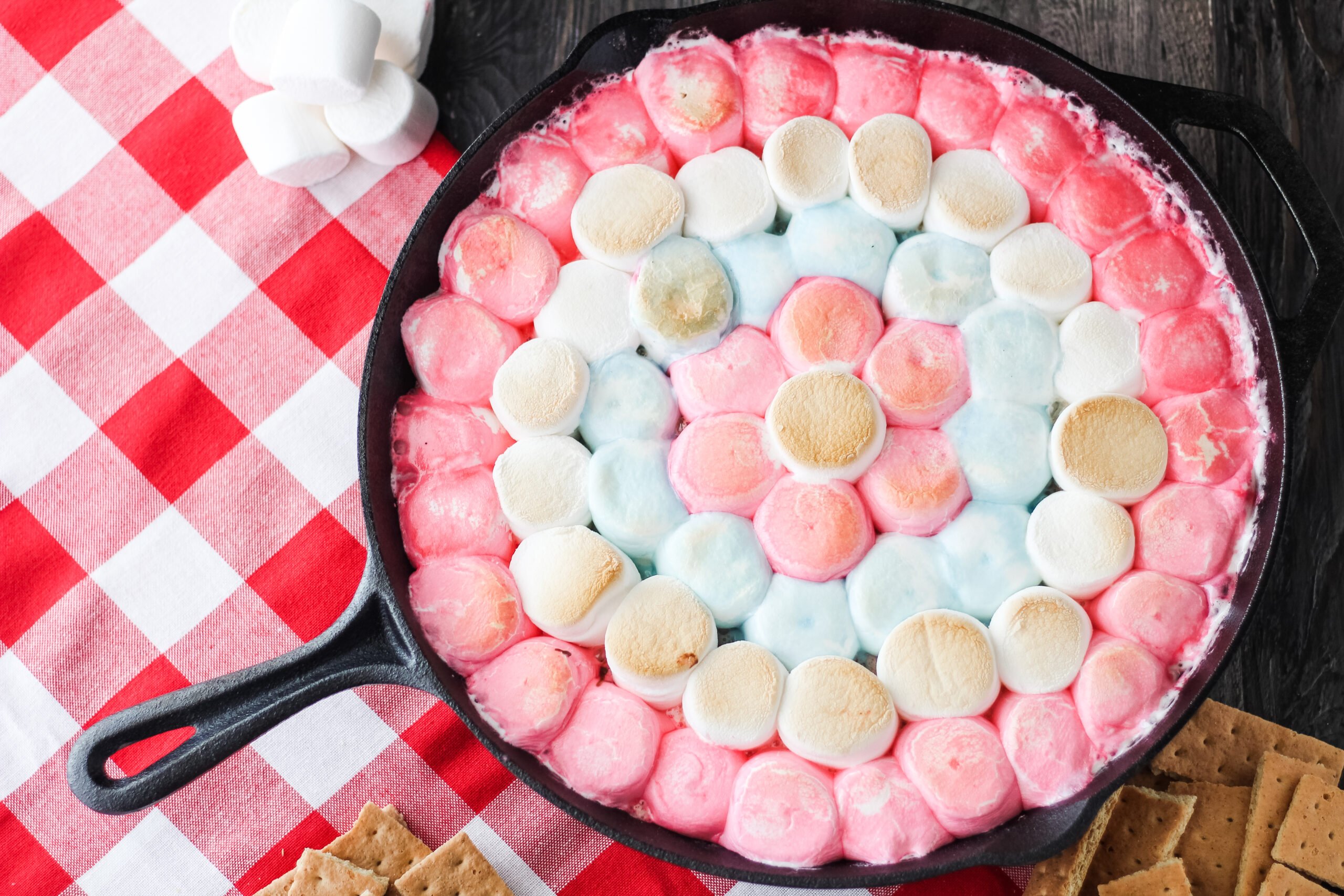 red white and blue smores dip